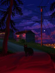Rule 34 | building, bush, city, cloud, commentary, english commentary, full moon, glowing, glowing eyes, grass, highres, house, jubilee (8pxl), looking at viewer, moon, night, night sky, no humans, original, outdoors, pixel art, power lines, red eyes, road, scenery, sky, tree, utility pole, wolf