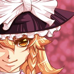 Rule 34 | 1girl, blonde hair, braid, discharge cycle, female focus, hair over one eye, hat, kirisame marisa, solo, tobi (discharge cycle), touhou, witch, witch hat, yellow eyes
