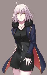 Rule 34 | 1girl, brown background, fate/grand order, fate (series), hair between eyes, jeanne d&#039;arc (fate), jeanne d&#039;arc alter (fate), jeanne d&#039;arc alter (ver. shinjuku 1999) (fate), official alternate costume, short hair, simple background, solo, tnk (p freaks), white hair, wicked dragon witch ver. shinjuku 1999, yellow eyes