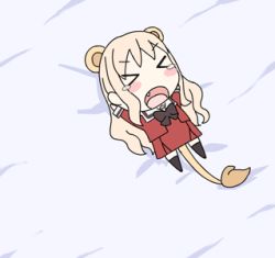 Rule 34 | &gt; &lt;, 1girl, animal ears, animated, animated gif, arms up, bed, bed sheet, black bow, black bowtie, black socks, blonde hair, blush, blush stickers, bow, bowtie, chibi, fang, from above, kawamura reo, kneehighs, lion ears, lion tail, long hair, lowres, nonbi, open mouth, outstretched arms, red shirt, ribbon, rolling, school uniform, shirt, skirt, socks, solo, sono hanabira ni kuchizuke wo, tail, tantrum, tears, thighhighs, tsundere, wince, zettai ryouiki