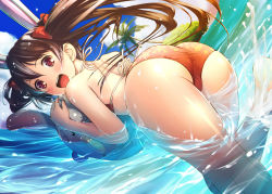 Rule 34 | 10s, 1girl, :d, ass, ball, bikini, black hair, bow, detexted, ek masato, hair bow, long hair, looking at viewer, love live!, love live! school idol project, md5 mismatch, no nose, open mouth, partially submerged, red eyes, smile, solo, swimsuit, third-party edit, twintails, water, yazawa nico