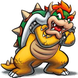 Rule 34 | 1boy, absurdres, bowser, bracelet, crossed arms, highres, horns, jewelry, male focus, mario &amp; luigi: bowser&#039;s inside story, mario &amp; luigi rpg, mario &amp; luigi rpg (style), mario (series), nintendo, official art, open mouth, red hair, shadow, sharp teeth, spiked bracelet, spiked shell, spiked tail, spikes, tail, teeth, transparent background