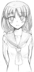 Rule 34 | 1girl, female focus, greyscale, minakami kurena, monochrome, original, school uniform, serafuku, sketch, solo, standing, white background