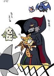 Rule 34 | apocalymon, cape, digimon, digimon (creature), father and daughter, green eyes, horns, kuramon, mask, meicoomon, open mouth, picodevimon, smile, tail, terriermon, translation request