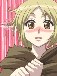 Rule 34 | 00s, 1girl, awa, blonde hair, blush, brown eyes, jaggy lines, lowres, nora arento, oekaki, solo, spice and wolf