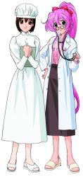 Rule 34 | 2girls, brown hair, doctor, glasses, koutetsu tenshi kurumi, kurumi (koutetsu tenshi kurumi), medical, multiple girls, nurse, pantyhose, pink hair, ponytail, saki (koutetsu tenshi kurumi), stethoscope