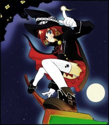Rule 34 | 1girl, ankle boots, belt boots, boots, broom, broom riding, broom surfing, full moon, moon, night, original, shoe soles, solo, takano saki, thighhighs, witch