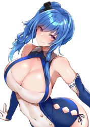 Rule 34 | 1girl, argyle, argyle clothes, argyle cutout, azur lane, bare shoulders, blue dress, blue hair, breasts, cleavage, closed mouth, clothing cutout, covered navel, dress, elbow gloves, eyes visible through hair, gloves, hair ornament, large breasts, long hair, looking at viewer, mitsukazu (nijigen complex), pink eyes, sidelocks, simple background, smile, solo, st. louis (azur lane), taut clothes, taut dress, twintails, two-tone dress, white background, white dress, white gloves