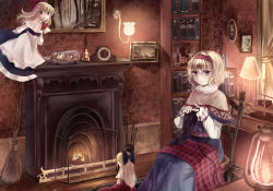 Rule 34 | 10s, 1girl, alice margatroid, apron, bad id, bad pixiv id, blanket, blue eyes, book, bookshelf, bottle, bow, box, broom, candle, capelet, chair, clock, creatures (company), curtains, desk, desk lamp, doll, dress, female focus, fire, fireplace, floorplan, fur trim, game freak, gen 5 pokemon, hair bow, hairband, hourglass, indoors, interior, knitting, knitting needle, lamp, living room, long hair, long sleeves, looking at viewer, miyakure, needle, nintendo, pen, photo (object), plaid blanket, pokemon, pokemon (creature), pokemon bw, portrait, portrait (object), ribbon, room, rug, sewing, shanghai doll, ship, short hair, sitting, smile, smokestack, snivy, table, touhou, wallpaper (object), watercraft, weighing scale