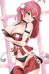 Rule 34 | 1girl, absurdres, ahoge, arms under breasts, bare shoulders, bell, black choker, black panties, blush, breasts, cherry blossom print, choker, cleavage, floral print, green eyes, hair ornament, highres, hololive, jingle bell, large breasts, long hair, neck bell, panties, pink hair, sakura miko, sakura miko (work), solo, talo (63078778), underwear, virtual youtuber