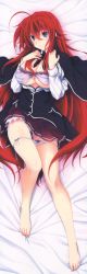 Rule 34 | 10s, 1girl, absurdres, barefoot, blue eyes, blush, breasts, cleavage, dakimakura (medium), feet, full body, high school dxd, highres, huge filesize, large breasts, long hair, long image, miyama-zero, official art, rias gremory, solo, tall image, toes, underboob