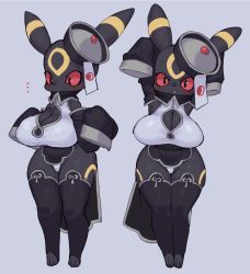 Rule 34 | 1girl, blush, breasts, cleavage, colored sclera, creatures (company), furry, furry female, game freak, gen 2 pokemon, jiangshi, large breasts, nintendo, pokemon, pokemon (creature), red eyes, rikose, thick thighs, thighs, umbreon