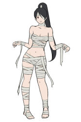Rule 34 | 1girl, bandages, black hair, breasts, dead or alive, dead or alive 5, halloween, large breasts, momiji (ninja gaiden), mummy, ninja gaiden, ninja gaiden: dragon sword, official art, ponytail, simple background, solo, tecmo, white background