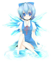 Rule 34 | 1girl, bad id, bad pixiv id, blue hair, bow, cirno, embodiment of scarlet devil, female focus, hair between eyes, ribbon, short hair, solo, tears, touhou, wings, you zasshoku