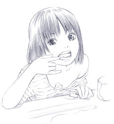 Rule 34 | 1girl, monochrome, original, sketch, solo, toothbrush, yoshitomi akihito