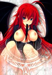Rule 34 | 10s, 1girl, breasts, breasts out, high school dxd, highres, long hair, open clothes, open shirt, red hair, rias gremory, shirt