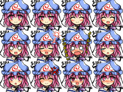 Rule 34 | 1girl, ^ ^, anger vein, bad id, bad pixiv id, blush, closed eyes, expressions, closed eyes, hand fan, female focus, hat, heavy breathing, kisaragi zwei, multiple views, open mouth, overalls, pink eyes, pink hair, saigyouji yuyuko, smile, smirk, sweatdrop, tears, touhou, translation request, triangular headpiece