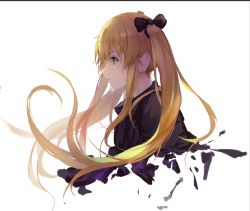 Rule 34 | 1girl, black bow, blonde hair, bow, cropped torso, from side, girls&#039; frontline, hair between eyes, hair bow, hoshino arika, long hair, looking away, parted lips, profile, sidelocks, simple background, solo, twintails, ump9 (girls&#039; frontline), upper body, white background