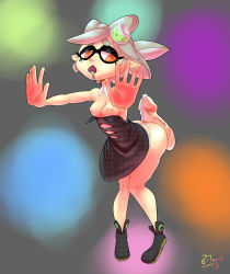 Rule 34 | + +, 1girl, 8-tomb, artist name, ass, bare shoulders, black dress, black footwear, breasts, breasts out, cum, cum on ass, detached collar, dress, drooling, food, food on head, full body, hair ornament, highres, marie (splatoon), knees together feet apart, looking back, mole, mole under eye, nintendo, nipples, object on head, open mouth, orange eyes, penis, pointy ears, rainbow background, saliva, shoes, short hair, signature, silver hair, simple background, small breasts, splatoon (series), strapless, strapless dress, teeth, tentacle hair, text focus, uncensored