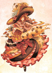 Rule 34 | 1girl, bow, breast hold, breasts, cloud, coffee, coffee beans, cup, deadman3104, dress, drinking straw, elbow gloves, flower, frilled dress, frills, full body, gloves, gradient background, hair over one eye, hat, hat ribbon, highres, holding, long hair, looking at viewer, mary janes, mug, orange eyes, original, personification, pink hair, puffy sleeves, ribbon, shoes, simple background, snowflakes, solo, very long hair, yukico-tan, yukijirushi