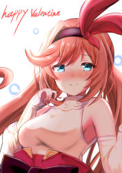 Rule 34 | 1girl, absurdres, bare shoulders, black hairband, blue eyes, blush, breasts, brown hair, clarisse (granblue fantasy), clarisse (valentine) (granblue fantasy), closed mouth, commentary request, detached sleeves, granblue fantasy, hair between eyes, hair ribbon, hairband, happy valentine, highres, long hair, long sleeves, medium breasts, nose blush, puffy long sleeves, puffy sleeves, red ribbon, ribbon, shibakame, shirt, sleeveless, sleeveless shirt, sleeves past wrists, smile, solo, upper body, valentine, white background, white shirt