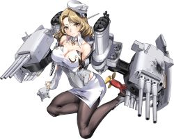 Rule 34 | 1girl, blonde hair, breasts, hat, headgear, houston (kancolle), kantai collection, large breasts, machinery, official art, pantyhose, short hair, torn clothes, turret, yellow eyes, zeco