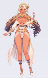 Rule 34 | 1girl, absurdres, andromeda (fate), andromeda (first ascension) (fate), bare shoulders, blonde hair, breasts, cleavage, dark-skinned female, dark skin, fate/grand order, fate (series), full body, green eyes, highres, large breasts, long hair, looking at viewer, open mouth, sigma17561, smile, solo, white hair