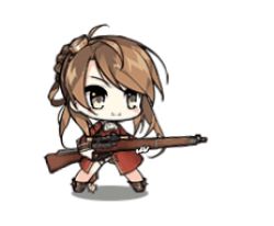 Rule 34 | &gt; &lt;, 1girl, aged down, ahoge, animated, animated gif, bolt action, brown hair, chibi, child, failure, full body, girls&#039; frontline, green eyes, gun, lee-enfield, lee-enfield (girls&#039; frontline), lee-enfield (onion shooter) (girls&#039; frontline), lowres, official alternate costume, official art, rifle, simple background, sniper rifle, weapon