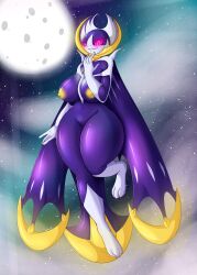 Rule 34 | 1girl, blush, border, breasts, colored nipples, colored sclera, creatures (company), fangs, female focus, furry, furry female, game freak, gen 7 pokemon, highres, large breasts, legendary pokemon, looking at viewer, lunala, moon, navel, nintendo, nipples, nude, personification, pink eyes, pink sclera, pokemon, pokemon (creature), pussy, shiny skin, smile, solo, suirano, teeth, third-party edit, uncensored, wings, yellow nipples
