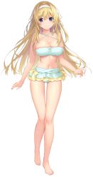 Rule 34 | 1girl, absurdres, arms at sides, barefoot, bikini, blonde hair, blush, boku no mirai wa koi to kakin to, breasts, cleavage, closed mouth, feet, female focus, frilled skirt, frills, full body, game cg, groin, highres, large breasts, legs, light blush, long hair, looking at viewer, navel, nironiro, original, purple eyes, saionji nana, simple background, skirt, smile, solo, standing, swimsuit, tachi-e, thighs, toes, transparent background