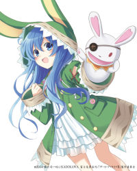 Rule 34 | 10s, 1girl, animal costume, animal ears, armpits, blue eyes, blue hair, rabbit, rabbit costume, date a live, detached sleeves, dress, konoe (vis9191), long hair, matching hair/eyes, open mouth, rabbit ears, simple background, smile, solo, twintails, white background, white dress, yoshino (date a live), yoshinon