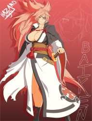 Rule 34 | 1girl, absurdres, amputee, arc system works, artist name, baiken, belt, belt buckle, boots, breasts, buckle, cape, cleavage, collarbone, english text, eyepatch, facial mark, facial tattoo, female focus, guilty gear, hazard sys, highres, huge filesize, japanese clothes, katana, kimono, large breasts, long hair, matching hair/eyes, obi, one-eyed, pink eyes, pink hair, samurai spirits, sash, scabbard, scar, sheath, smile, solo, standing, sword, tattoo, very long hair, weapon