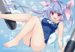 Rule 34 | 10s, 1girl, absurdres, ameto yuki, blue hair, blush, breasts, fang, feet, hair ribbon, highres, i-19 (kancolle), kantai collection, large breasts, legs, long hair, one-piece swimsuit, open mouth, pink ribbon, purple eyes, ribbon, school swimsuit, solo, swimsuit, torpedo