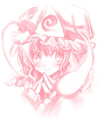 Rule 34 | 1girl, bad id, bad pixiv id, female focus, hat, hitodama, looking at viewer, lowres, monochrome, own hands together, pink theme, portrait, saigyouji yuyuko, short hair, solo, steepled fingers, touhou, yamadori ofuu