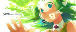 Rule 34 | 1girl, @ @, close-up, female focus, green eyes, green hair, gumi, headphones, headset, matching hair/eyes, nyoroge, short hair, solo, vocaloid, white background