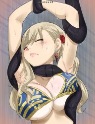 Rule 34 | 1girl, bikini, blonde hair, breasts, cleavage, colorized, earrings, eden&#039;s zero, closed eyes, gaston18, highres, jewelry, large breasts, long hair, mashima hiro, rebecca bluegarden, swimsuit, twintails, underboob, wince
