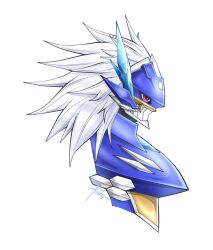 armor digimon digimon_(creature) hexeblaumon red_eyes simple_background solo white_background white_hair