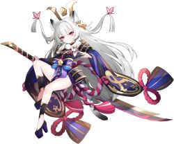 Rule 34 | 1girl, animal ear fluff, animal ears, armor, bare legs, black footwear, blunt bangs, bug, butterfly, cat ears, cat girl, cat tail, closed mouth, cotton ball, detached sleeves, eversoul, full body, game cg, hair ornament, headdress, highres, holding, holding sword, holding weapon, insect, japanese armor, japanese clothes, jewelry, kusazuri, long hair, long sleeves, looking at viewer, mole, mole under eye, non-web source, obi, official art, ootachi, pelvic curtain, platform footwear, purple eyes, rope, sakuyo (eversoul), samurai, sash, shimenawa, shin guards, shoulder armor, sode, solo, sword, tachi-e, tail, transparent background, very long hair, weapon, white hair, wide sleeves