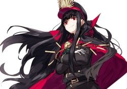 Rule 34 | black hair, cape, crossed arms, fate/grand order, fate/type redline, fate (series), gloves, hat, jacket, koha-ace, long hair, military hat, military jacket, oda nobunaga (fate), red cape, red eyes, usalxlusa