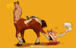 Rule 34 | 1boy, animal ears, animal penis, bara, centaur, chest hair, completely nude, from side, full body, goggles, highres, horse boy, horse ears, horse penis, horse tail, horseshoe, male focus, muscular, muscular male, navel, navel hair, nipples, nude, original, pectorals, penis, rabbit, short hair, shoulder tattoo, sideburns, smoke, solo, tail, tattoo, taur, undercut, xiaolumiaoliya