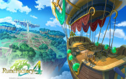 Rule 34 | 10s, 2013, aircraft, airship, blue sky, cloud, copyright name, day, english text, floating, floating island, highres, island, logo, no humans, official art, official wallpaper, rune factory, rune factory 4, scenery, sky, stairs, tree, vehicle focus, wallpaper, watermark