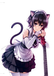 Rule 34 | 1girl, animal ears, apron, back bow, black hair, black necktie, black skirt, blush, bow, breasts, cat ears, cat girl, collared shirt, cowboy shot, detached sleeves, fake animal ears, frown, guitar, hair between eyes, hands on hilt, highres, hyoudou michiru, instrument, large breasts, layered skirt, leaning forward, long sleeves, looking at viewer, maid headdress, miniskirt, misaki kurehito, necktie, official art, page number, pleated skirt, saenai heroine no sodatekata, shirt, short hair with long locks, sidelocks, skirt, sleeveless, sleeveless shirt, sleeves past wrists, solo, standing, sweatdrop, waist apron, white apron, white bow, white shirt, white sleeves, wing collar