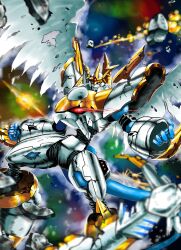 Rule 34 | armor, damaged, digimon, digimon (creature), highres, imperialdramon, imperialdramon paladin mode, solo, sword, weapon