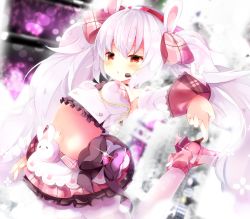 Rule 34 | 1girl, :o, absurdres, animal ears, armpits, azur lane, bare shoulders, blurry, blurry background, blush, bow, breasts, commentary request, crop top, depth of field, detached sleeves, fuuna thise, hair between eyes, hair bow, hairband, headset, high heels, highres, laffey (azur lane), long hair, long sleeves, midriff, navel, pantyhose, parted lips, pink bow, pink footwear, pink skirt, plaid, plaid bow, plaid skirt, pleated skirt, rabbit ears, red eyes, red hairband, shirt, shoes, silver hair, skirt, small breasts, solo, twintails, very long hair, white pantyhose, white shirt, white sleeves