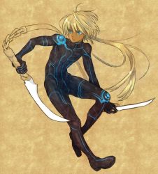 Rule 34 | 1boy, blonde hair, blue eyes, character request, child, copyright request, long hair, male focus, md5 mismatch, piyo, ponytail, solo, spandex, tagme, weapon