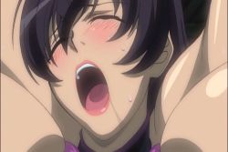 Rule 34 | 1girl, animated, animated gif, black hair, blush, breasts, closed eyes, groping, large breasts, long hair, morino yuuko, nipples, no bra, open mouth, pink lips, rape, solo, sweat, tentacle and witches, tentacles