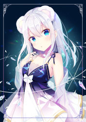 Rule 34 | 1girl, :o, absurdres, animal ears, bare shoulders, bear ears, bear girl, bear tail, black dress, black hairband, blue eyes, commentary request, dress, eyebrows hidden by hair, fake animal ears, hair between eyes, hairband, hand up, highres, indie virtual youtuber, jacket, long hair, looking at viewer, o-ring, off shoulder, open clothes, open jacket, original, parted lips, pleated dress, see-through, shiro kuma shake, silver hair, sleeveless, sleeveless dress, sleeves past wrists, solo, spaghetti strap, tail, virtual youtuber, white dress