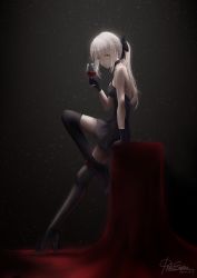 Rule 34 | 1girl, 2020, absurdres, artoria pendragon (all), artoria pendragon (fate), black bow, black choker, black dress, black footwear, black gloves, boots, bow, breasts, choker, closed mouth, cup, dated, dress, drinking glass, fate/stay night, fate (series), from side, gloves, green eyes, hair between eyes, hair bow, high heels, highres, holding, holding cup, long hair, pinkuempire, ponytail, saber alter, saber class (fate), short dress, signature, silver hair, sitting, sleeveless, sleeveless dress, small breasts, solo, spaghetti strap, thigh boots, thighhighs, underboob, very long hair, wine glass, zettai ryouiki