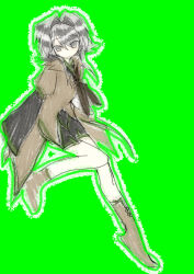 Rule 34 | 1other, absurdres, androgynous, bingkuaihei, black shirt, black shorts, boots, brown cape, brown footwear, brown neckerchief, cape, chinese commentary, closed mouth, commentary request, green background, grey eyes, grey hair, hair intakes, highres, houlen yabusame, len&#039;en, long sleeves, neckerchief, no nose, other focus, pale skin, shirt, short hair with long locks, shorts, simple background, sketch, sleeves past fingers, sleeves past wrists, smile, solo