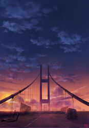 bridge cable-stayed_bridge cloud cloudy_sky kaneko4591 no_humans orange_sky original purple_sky road scenery sky star_(sky) starry_sky sunset wire